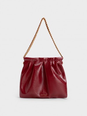 τσάντα hobo Charles And Keith Duo Double Chain μπορντο | 28647-HYWL