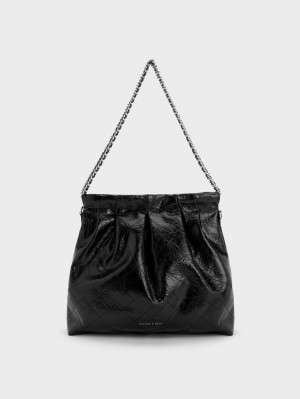 τσάντα hobo Charles And Keith Duo Double Chain μαυρα | 46782-YFDC