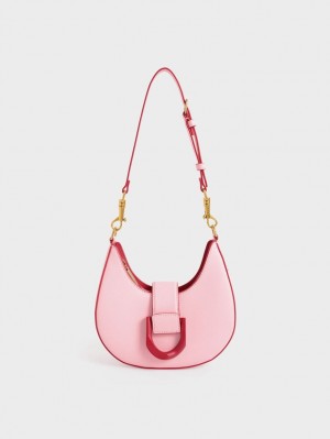 τσάντα hobo Charles And Keith Gabine Belted ροζ | 47608-EKHU