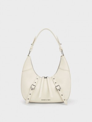 τσάντα hobo Charles And Keith Grommet Crescent ασπρα | 58362-AYMT