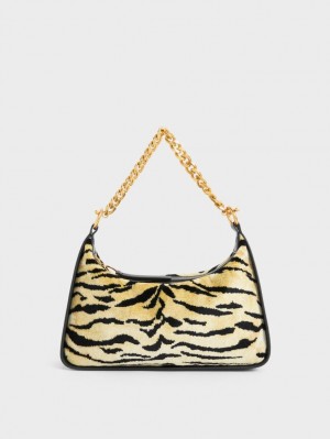 τσάντα hobo Charles And Keith Minta Tiger Print Chain-Link Πολύχρωμο | 34609-KECF