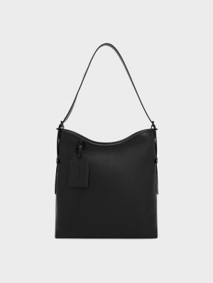 τσάντα hobo Charles And Keith Naomi Slouchy μαυρα | 95274-PURK