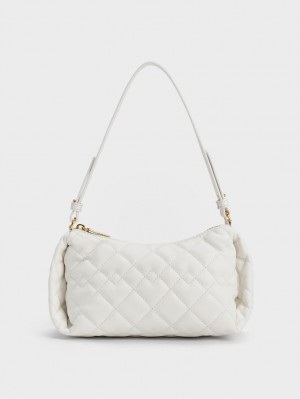 τσάντα hobo Charles And Keith Nezu Chain Handle Καπιτονέ ασπρα | 72043-ROEA