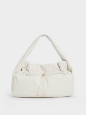 τσάντα hobo Charles And Keith Ruched ασπρα | 27315-TRYP