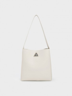 τσάντα hobo Charles And Keith Trice Metallic Accent Large ασπρα | 59417-DWJY
