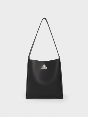 τσάντα hobo Charles And Keith Trice Metallic Accent Large μαυρα | 48265-EXSP