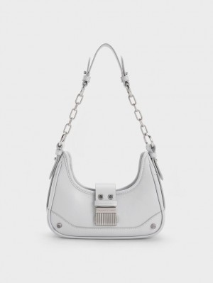 τσάντα hobo Charles And Keith Winslet Belted ανοιχτο γκρι | 47235-TAJV
