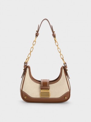 τσάντα hobo Charles And Keith Winslet καμβα Belted σοκολάτα | 89730-ONEQ