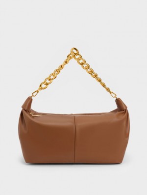 τσάντα hobo Charles And Keith Χοντρός Chain Link σοκολάτα | 35462-RJFB
