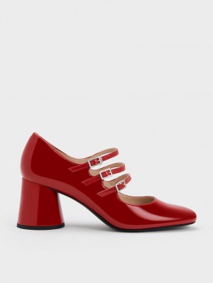 παπουτσια mary jane Charles And Keith Buckled Cylindrical Heel κοκκινα | 74159-TDEY