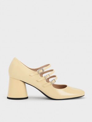 παπουτσια mary jane Charles And Keith Buckled Cylindrical Heel κίτρινα | 12095-EDGK