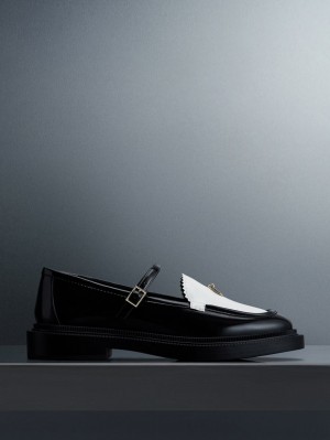 παπουτσια mary jane Charles And Keith Circle Charm Two-Tone μαυρα ασπρα | 38549-CZYE