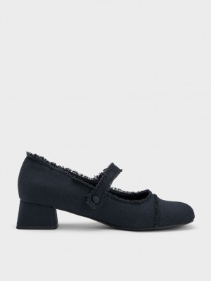 παπουτσια mary jane Charles And Keith Denim Block Heel σκούρο μπλε | 01435-TKDR