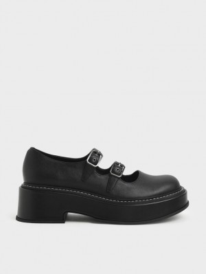 παπουτσια mary jane Charles And Keith Frankie flatforms​ μαυρα | 04635-MYJW