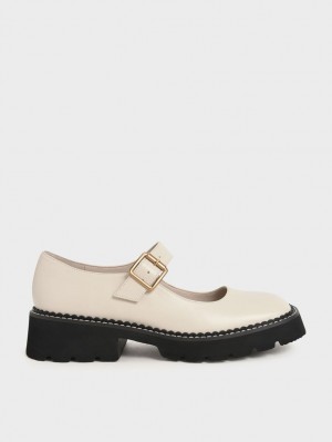 παπουτσια mary jane Charles And Keith Metallic πόρπης ασπρα | 30824-HQTR