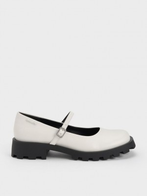 παπουτσια mary jane Charles And Keith Rounded Square-toe ασπρα | 89504-IULG