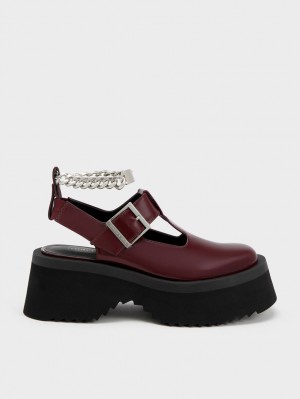 παπουτσια mary jane Charles And Keith Χοντρός Chain Cut-Out μπορντο | 58367-CVXP