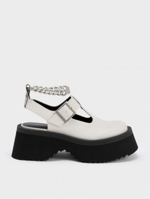 παπουτσια mary jane Charles And Keith Χοντρός Chain Cut-Out ασπρα | 81926-PWZY