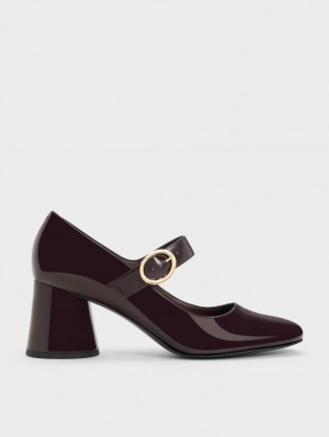 παπουτσια mary jane Charles And Keith λουστρινι Cylindrical Block Heel μπορντο | 21085-QMEP