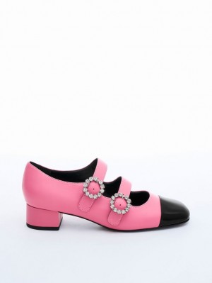 παπουτσια mary jane Charles And Keith δερματινα Double-πόρπης Crystal-Embellished ροζ | 85374-AYVR