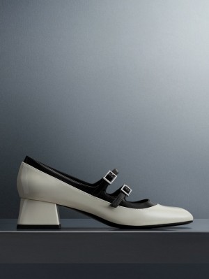 παπουτσια mary jane Charles And Keith λουστρινι Double πόρπης Two-Tone ασπρα | 71439-PZHE