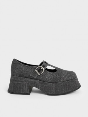 παπουτσια mary jane Charles And Keith flatforms T-Bar γκρι | 49537-FYKT