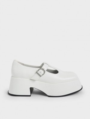 παπουτσια mary jane Charles And Keith flatforms T-Bar ασπρα | 34986-RNZE