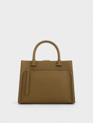 τσάντεσ tote Charles And Keith Anwen Structured Χακί | 10835-SHBC