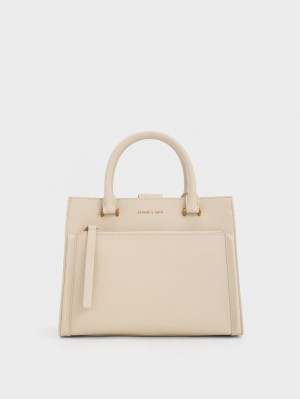 τσάντεσ tote Charles And Keith Anwen Structured Μπεζ | 62478-UMXS