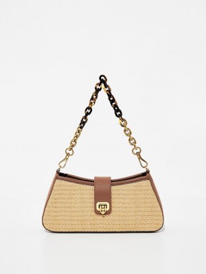 τσάντεσ tote Charles And Keith Arwen Raffia Χοντρός Chain Μπεζ | 57264-UJOR