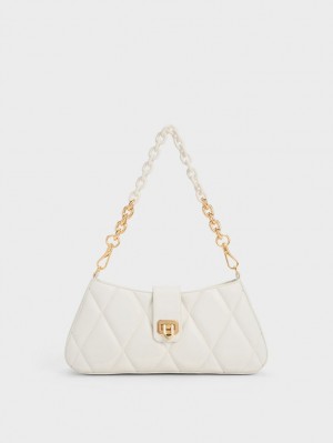 τσάντεσ tote Charles And Keith Arwen Καπιτονέ Χοντρός Chain ασπρα | 81025-PALU