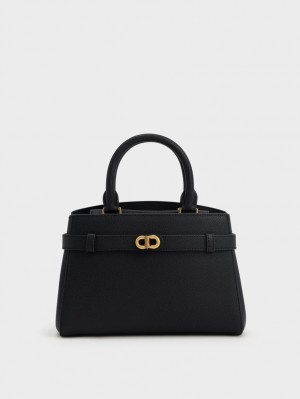 τσάντεσ tote Charles And Keith Aubrielle Metallic Accent Belted μαυρα | 10479-WCTA