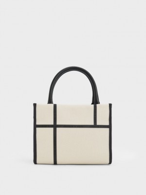 τσάντεσ tote Charles And Keith Avenue Contrast-Trim κρέμα | 73945-XESZ