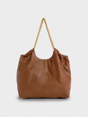 τσάντεσ tote Charles And Keith Braided Handle σοκολάτα | 93684-KJVA