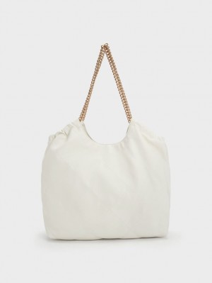 τσάντεσ tote Charles And Keith Braided Handle ασπρα | 87132-BTFE