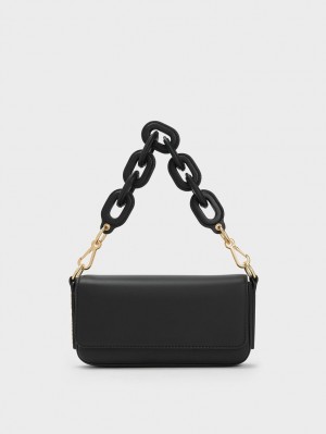 τσάντεσ tote Charles And Keith Catena Front Flap μαυρα | 34796-GODB