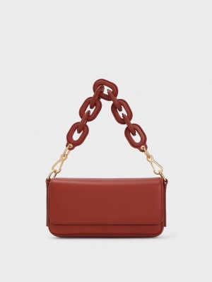 τσάντεσ tote Charles And Keith Catena Front Flap σκούρο κοκκινα | 83504-KPBZ