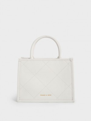 τσάντεσ tote Charles And Keith Celia Καπιτονέ Double Handle ασπρα | 86047-EXIB
