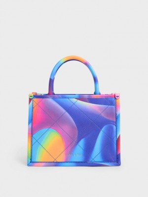 τσάντεσ tote Charles And Keith Celia Καπιτονέ Double Handle Πολύχρωμο | 54193-KBRY