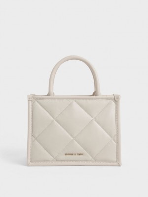 τσάντεσ tote Charles And Keith Celia Καπιτονέ ασπρα | 67021-WTZY
