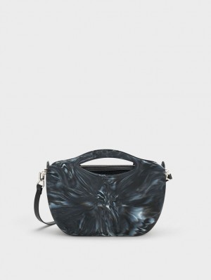 τσάντεσ tote Charles And Keith Cocoon Curved Handle Printed μαυρα | 74602-LFON