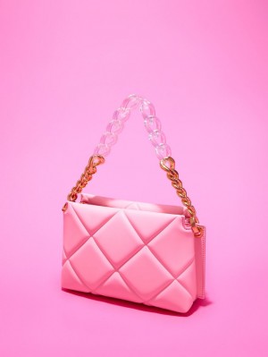 τσάντεσ tote Charles And Keith Danika Χοντρός Chain Με Επένδυση ροζ | 30781-YEGI
