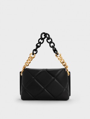 τσάντεσ tote Charles And Keith Danika Χοντρός Chain Με Επένδυση μαυρα | 70526-TPDI