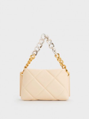 τσάντεσ tote Charles And Keith Danika Χοντρός Chain Με Επένδυση Μπεζ | 59370-KBMT