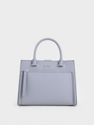 τσάντεσ tote Charles And Keith Double Handle Front Zip ανοιχτο μπλε | 07829-UHLZ