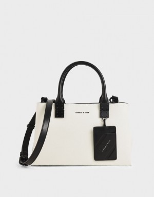 τσάντεσ tote Charles And Keith Double Top Handle Structured ασπρα | 71483-FXDC