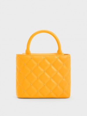 τσάντεσ tote Charles And Keith Gem-Embellished Με Επένδυση πορτοκαλι | 75682-FORZ