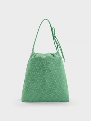 τσάντεσ tote Charles And Keith Genoa Bow-Tie Πλεκτά πρασινο | 09713-IGHU