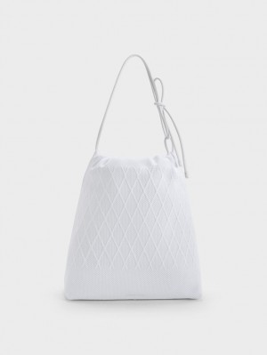τσάντεσ tote Charles And Keith Genoa Bow-Tie Πλεκτά ασπρα | 67895-COQI