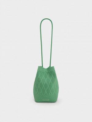 τσάντεσ tote Charles And Keith Genoa Πλεκτά Drawstring πρασινο | 70654-OUGY